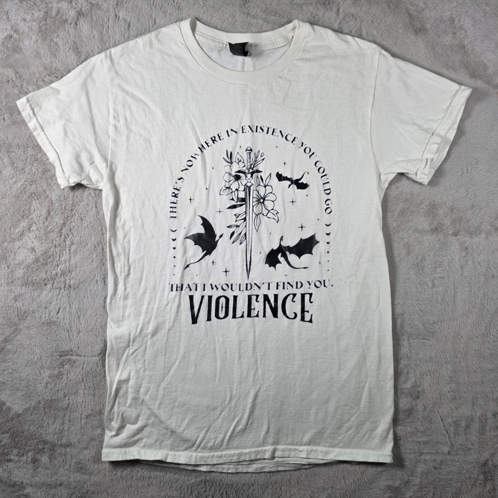 Gildan Graphic Tee Women S White Fourth Wing Violence Dragon Sword Bookish